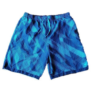Nike Blue Geometrical Men Swim Trunks Sporty Lined Side Pockets Strings Vintage
